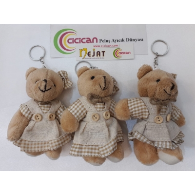 PELUŞ KIZ ELBİSELİ AYI ANAHTARLIK 12'Lİ PAKET KOD 6441